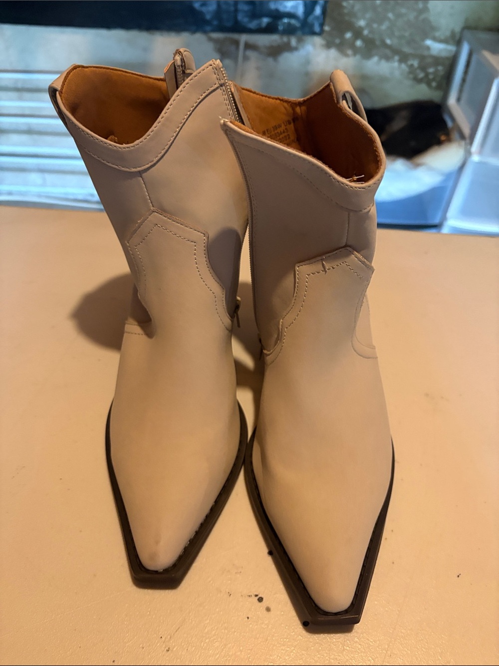 Cream Pointed-Toe Ankle Boots with Side Zip - Women's Heeled Booties